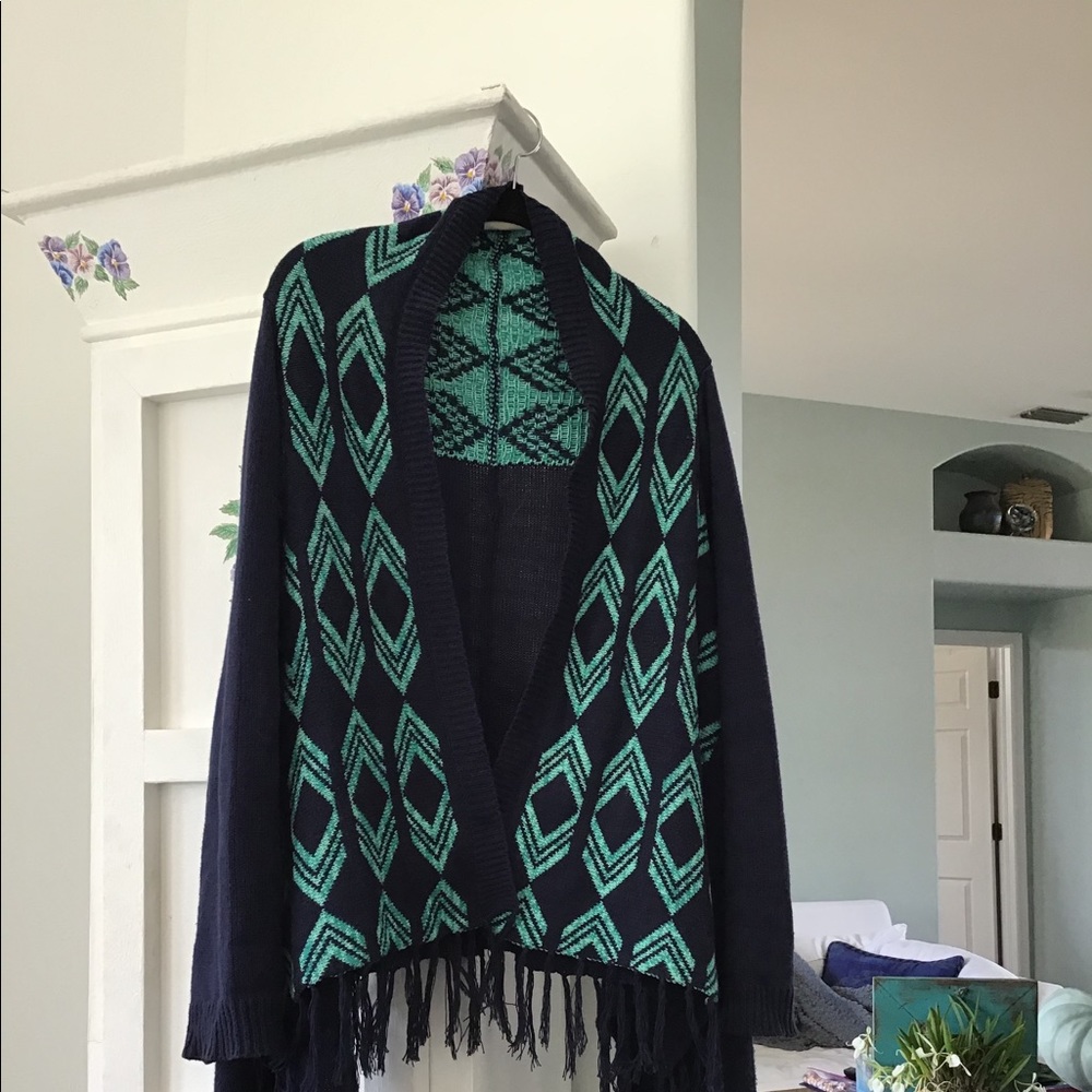 Navy blue and turquoise stylish cardigan